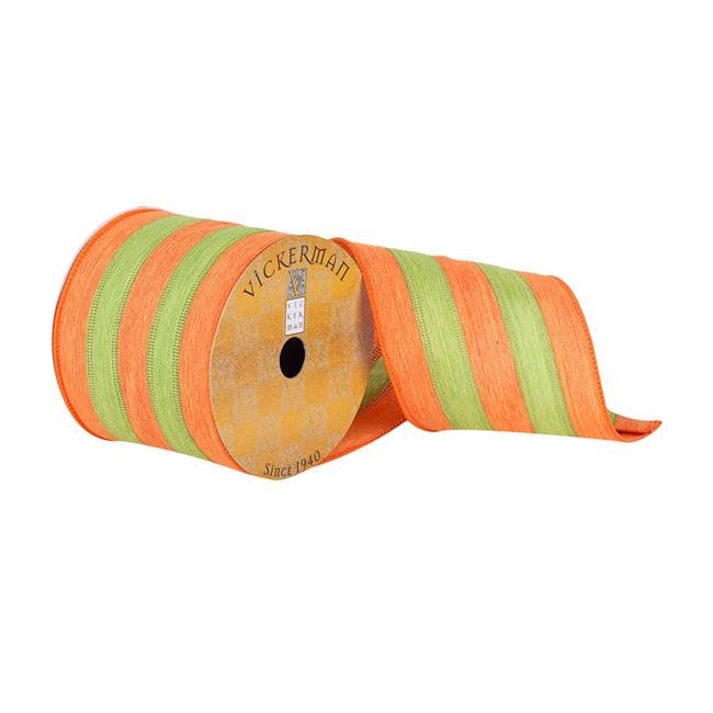 4"x10Yd Orange/Green Striped Ribbon