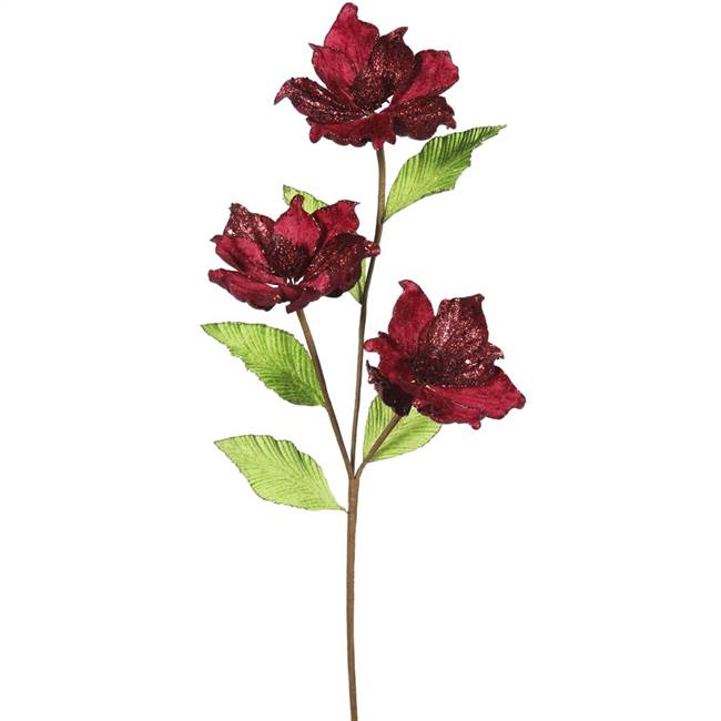 33" Burgundy Magnolia x3 4" Flower 6/Box