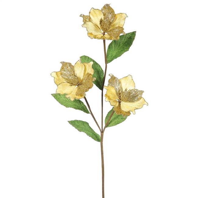 33" Gold Magnolia x3, 4" Flower, 6/Box
