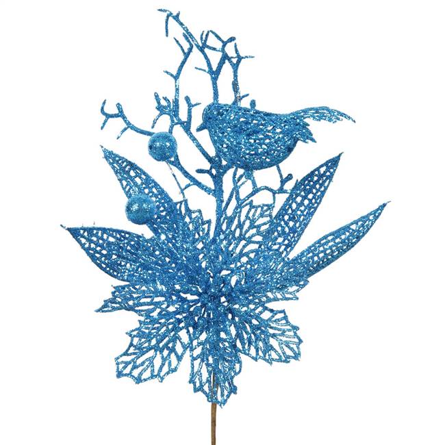 13" Turquoise PoinsettiaBird Pick 12/Bag