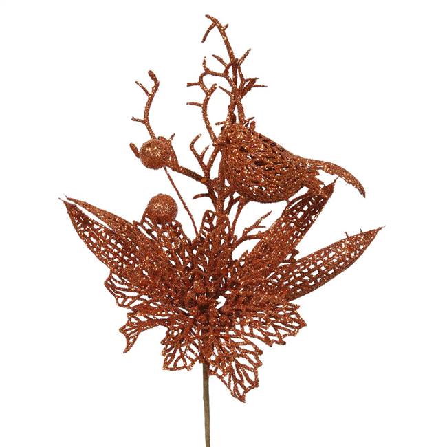 13" Copper Poinsettia-Bird Pick 12/Bag