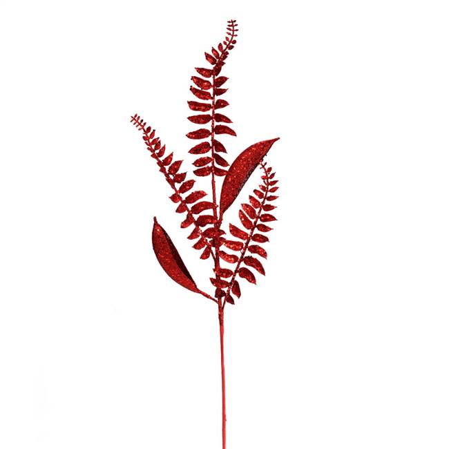 33" Red Fern Leaf Spray 6/Bag