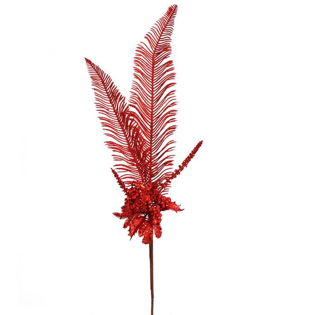 30" Red Glitter Fern Berry Spray 2/Bag