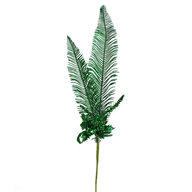 30" Green Glitter Fern Berry Spray 2/Bag