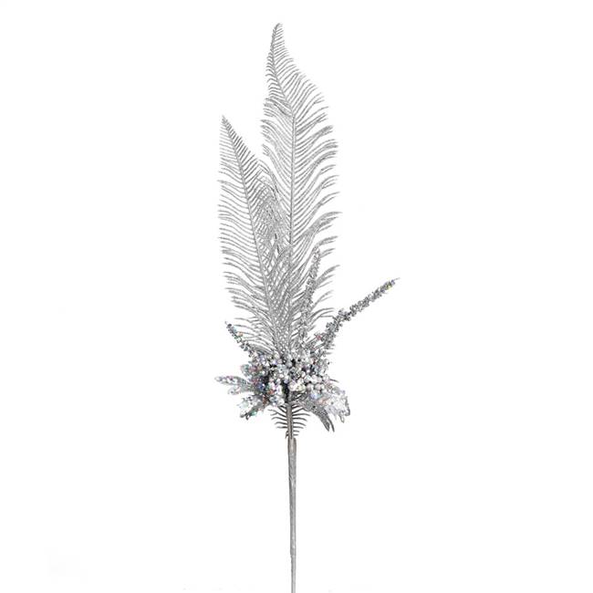 30" Silver Glitter Fern Berry Spray 2/Ba