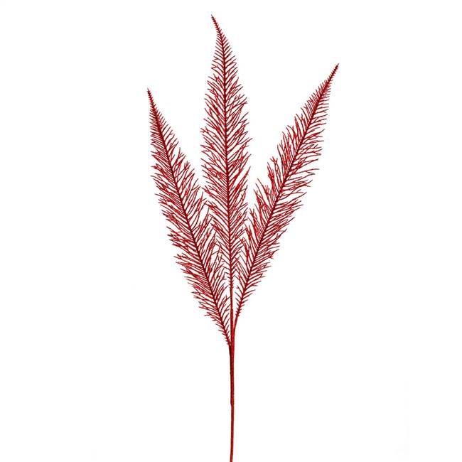 37" Red Glitter Fern Spray 2/Bag