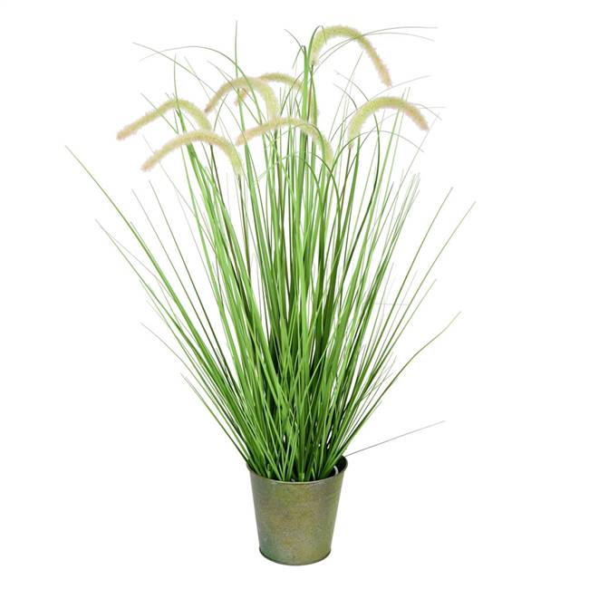 36" Green Cattail Grass In Iron Pot