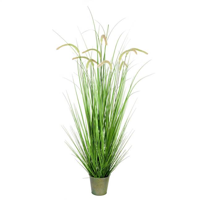 48" Green Cattail Grass In Iron Pot