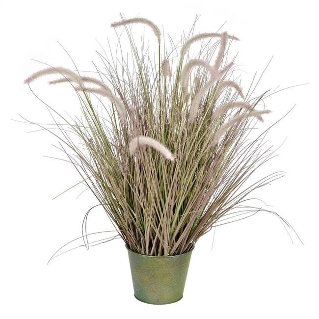 34" Green Cattail Grass In Iron Pot