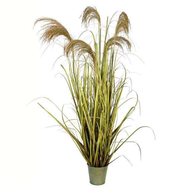 55" Green Reeds Grass In Iron Pot