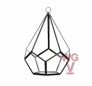 Geometric Glass Terrarium, Undecahedron Tear drop, Black Frame - Width: 5.5", Height: 8"