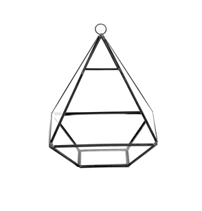 Geometric Glass Terrarium, Nonahedron Raised Pyramid Shape, Black Frame - Width: 6", Height: 8"