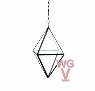 Geometric Glass Terrarium, Octahedron, Standing Diamond, Black Frame - Width: 4.5", Height: 8.25"