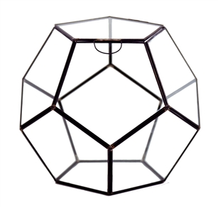 Geometric Glass Terrarium, Dodecahedron, Black Frame, One of the Facet Opens - Width: 11", Height: 9"