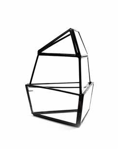 Geometric Glass Terrarium, Short Triangular Oblisk, Black Frame - Width Approx: 4", Height: 6"