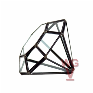 Geometric Glass Terrarium, A Diamond, Black Frame - Width Approx: 4.75", Height: 6"