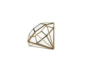 Geometric Glass Terrarium, A Diamond, Gold Frame - Width Approx: 4.75", Height: 6"