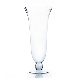 Clear Unique Flared Hurricane Vase. Open: 10". Height: 24".