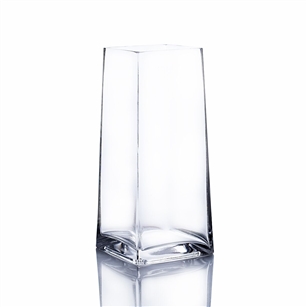 Clear Taper Up Block Vase. Open: 3.5". Height: 9". 