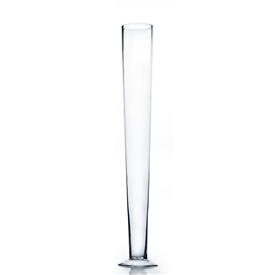 Clear Trumpet Vase. Open: 4.25". Height: 32". Base: 5.25".