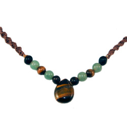 Hemp Necklace with Tear Drop Shaped Tiger Eye Pendant