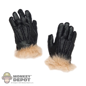 Gloves: Art Figures Black Leather Fur Gloves w/Hands