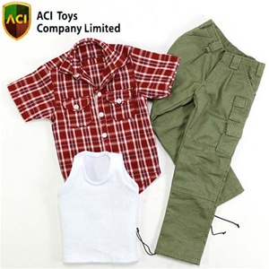 ACI Toys Flannel Shirt (Short sleeves),White Vest & Military Cargo Pants (Olive) (ACI-735)