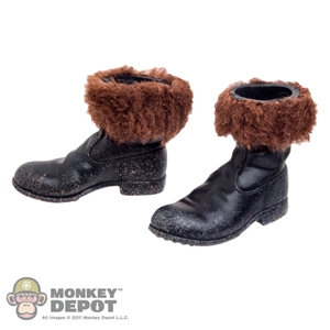 Boots: Coo Models Weathered Black Boots w/Fur (No Ankle Pegs)