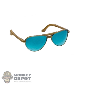 Glasses: DamToys Female Gold Frame Sunglasses w/Blue Tint