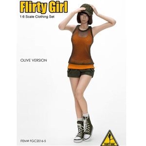 Clothing Set: Flirty Girl Combat Short Fashion Set - Olive (FG-2016-5)