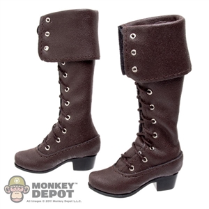 Boots: Flirty Girl Brown Leatherlike Boots w/Ankle Pegs