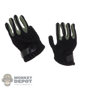 Gloves: Flagset Mens Black & Green Cloth Gloves