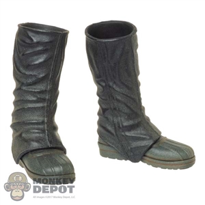 Boots: Hot Toys Mens Black Weathered Boots (two separate pieces)