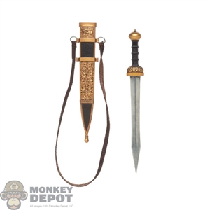 Sword: HY Toys Metal Long Sword w/Brown/Gold Scabbard