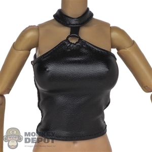 Shirt: ManModel Female Black Leatherlike Top