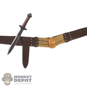 Belt: Mr. Toys Mens Brown Leather-Like Belt w/Metal Dagger