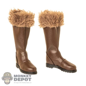 Boots: Mr. Toys Mens Brown Leather-Like Boots w/Fur