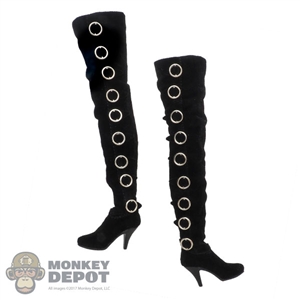 Boots: Play Toy Soft Upper Thigh Female Black Boots w/Ankle Pegs