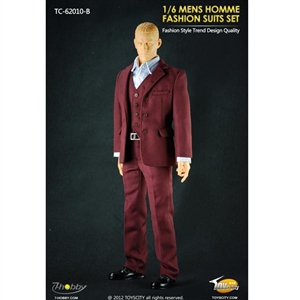 Uniform Set: Toys City Mens Hommes Fashion Suits Set - Burgundy (TCT-62010B)