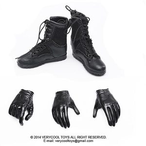 Boots: Very Cool Female Black Military Boots w/Gloves (VCM-2018B)