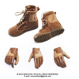 Boots: Very Cool Female Brown Military Boots w/Gloves (VCM-2018A)