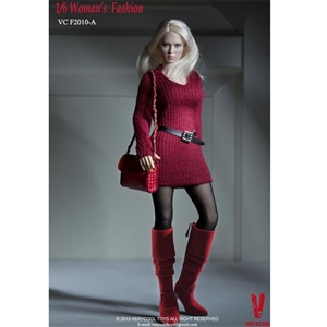 Clothing Set: Very Cool V-Neck Mini Dress Set Red (VCF-2010A)