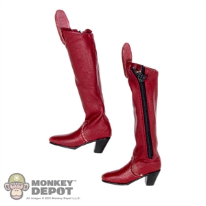 Boots: Very Cool Female Red Leatherlike Boots w/Ankle Pegs