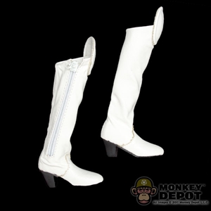 Boots: Very Cool Female White Leatherlike Boots w/Ankle Pegs