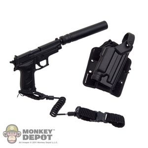 Pistol: Very Hot SIG 226 w/Retention Lanyard, Silencer & Holster