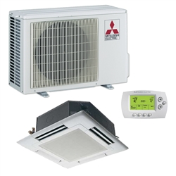 Mini Split 12,000 BTU Mitsubishi 22 SEER Ceiling Cassette Heat Pump System SUZ-KA12NA2, SLZ-KF12NA