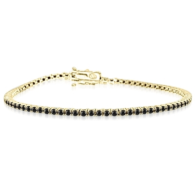 Black Beauty - Delicate Onyx bracelet to subtly fit on your wrist 6.75 inch. 2 Cts. T.W. in 14k Solid Yellow Gold.