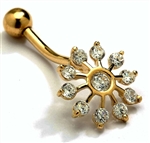 Diamond Essence 14K Solid Yellow Gold Belly Button with Round Brilliant stones, 0.66 Ct. T.W. And Screw On Ball.