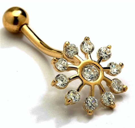 Diamond Essence 14K Solid Yellow Gold Belly Button with Round Brilliant stones, 0.66 Ct. T.W. And Screw On Ball.