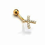 Diamond Essence 14K Solid Gold Belly Button Ring, with 0.25 Ct.T.W. Round Melee And SCREW On Gold Ball.